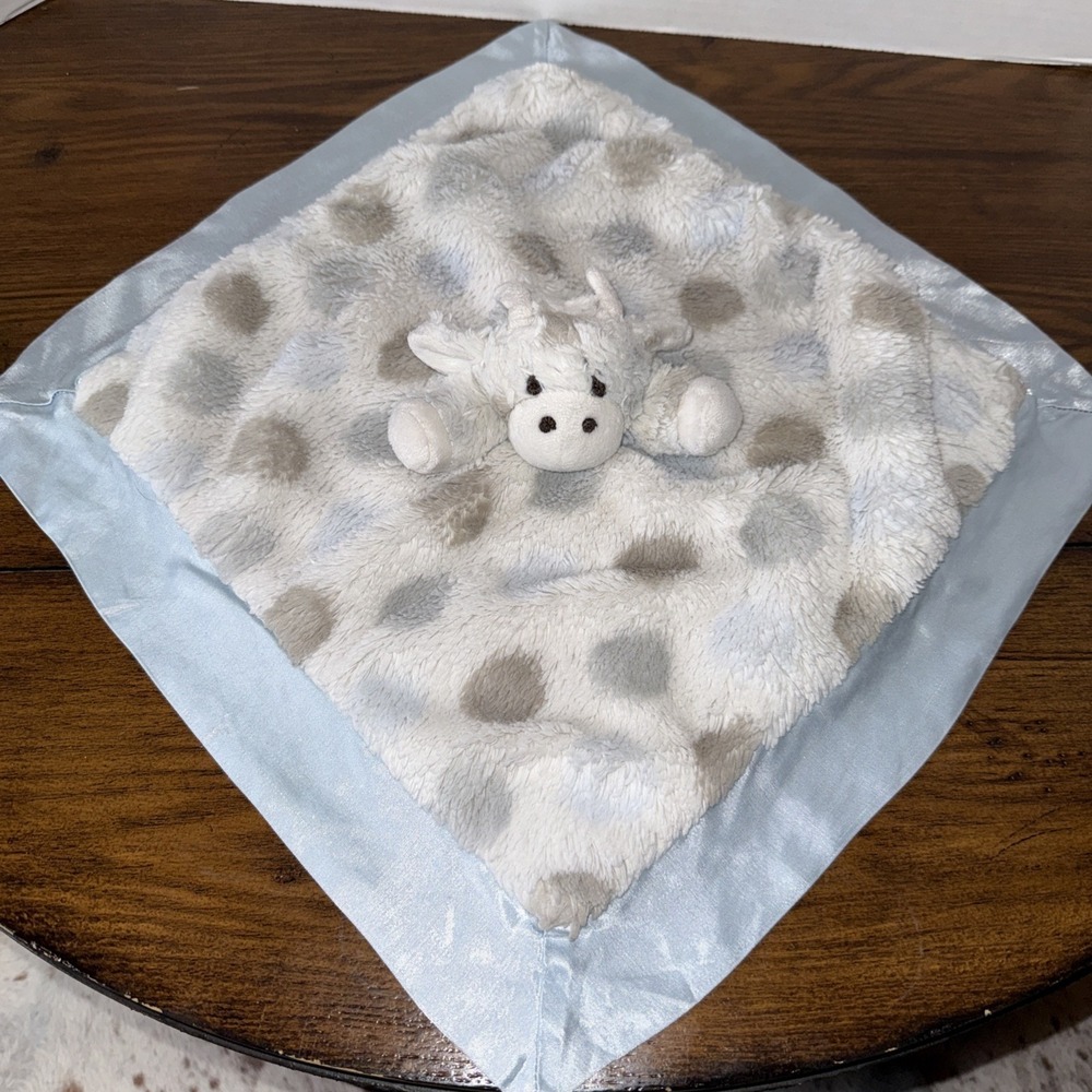 Little Giraffe Blue Satin Polka Dot Cow Soft Plush Baby Nappy Lovey 2018
